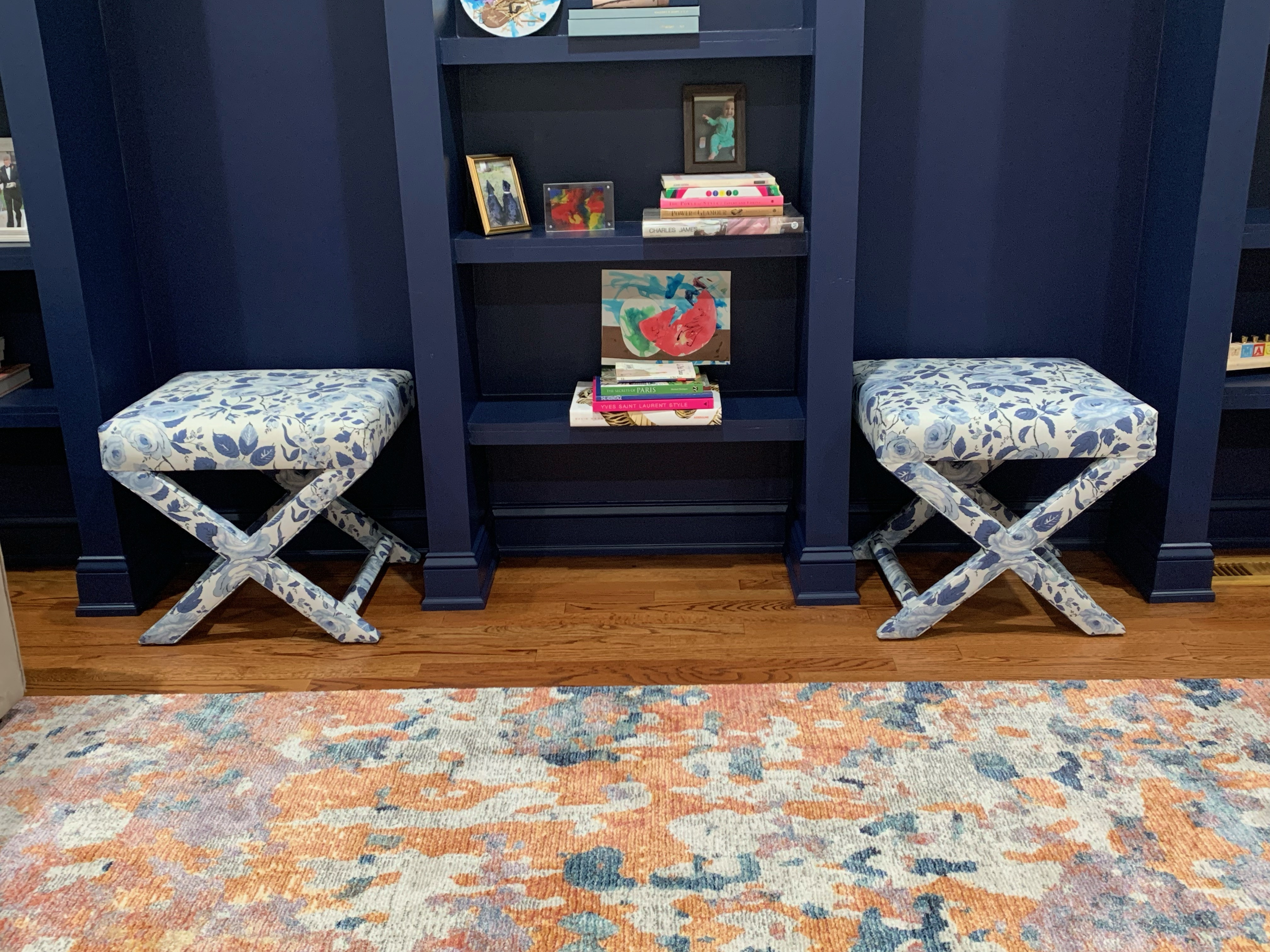 Emerald Zebra Upholstered Custom X Bench | The Inside Furniture