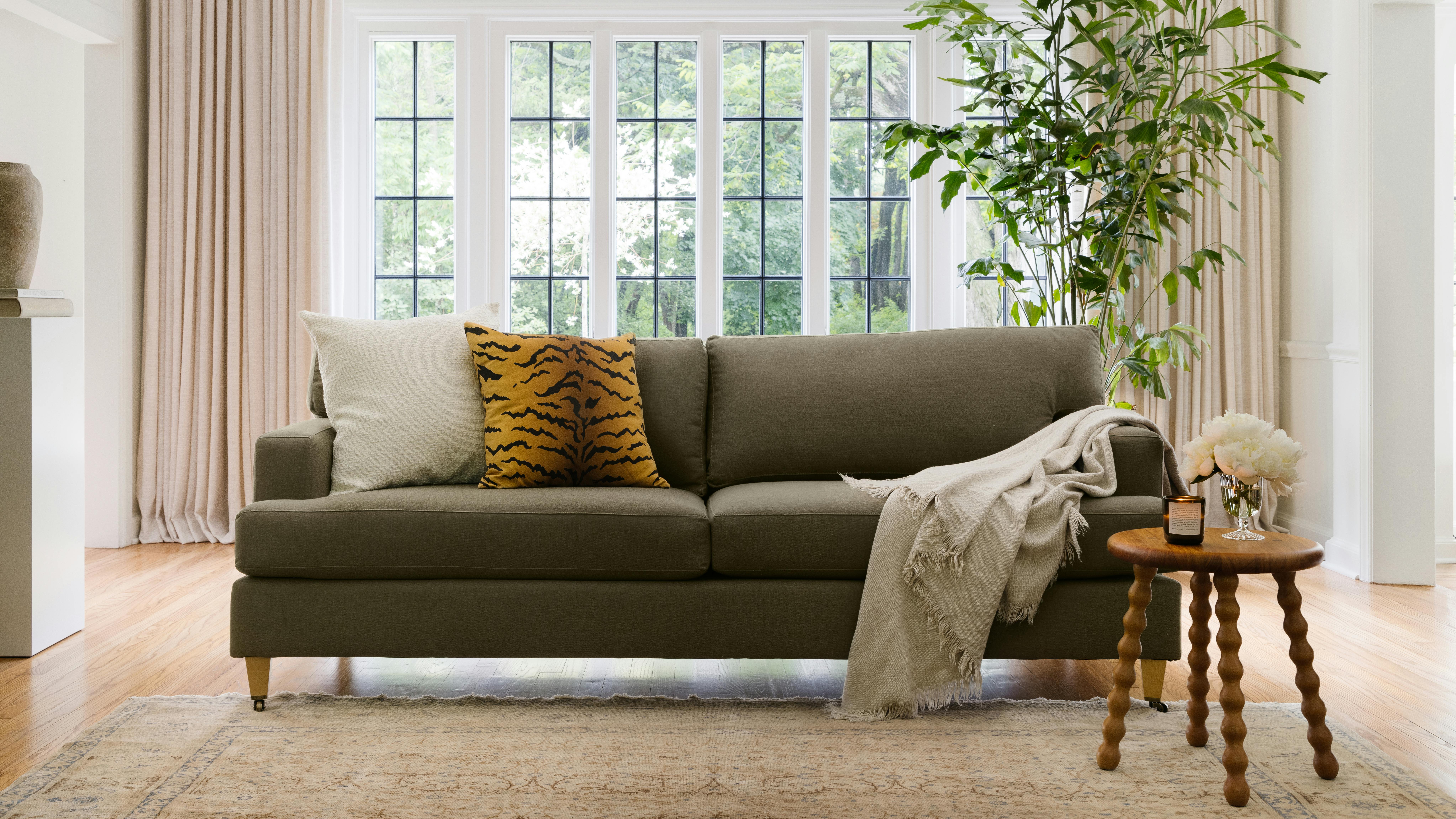 Turquoise Peacock Park Upholstered Custom Classic Sofa Walnut