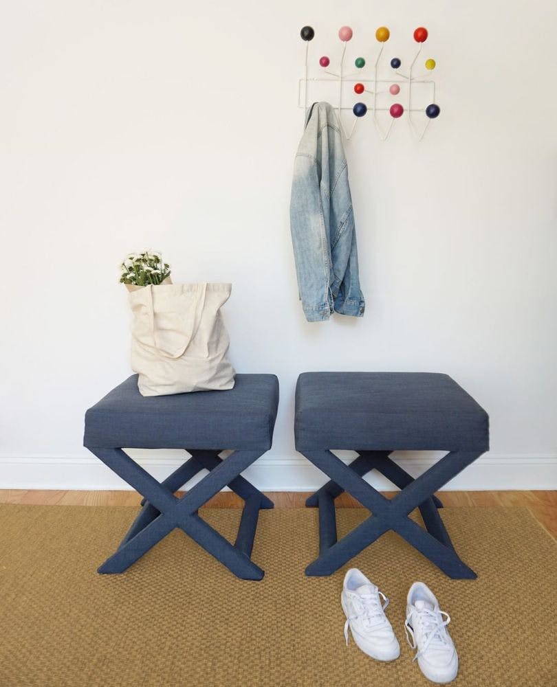 White Classic Velvet Upholstered Custom X Bench | The Inside