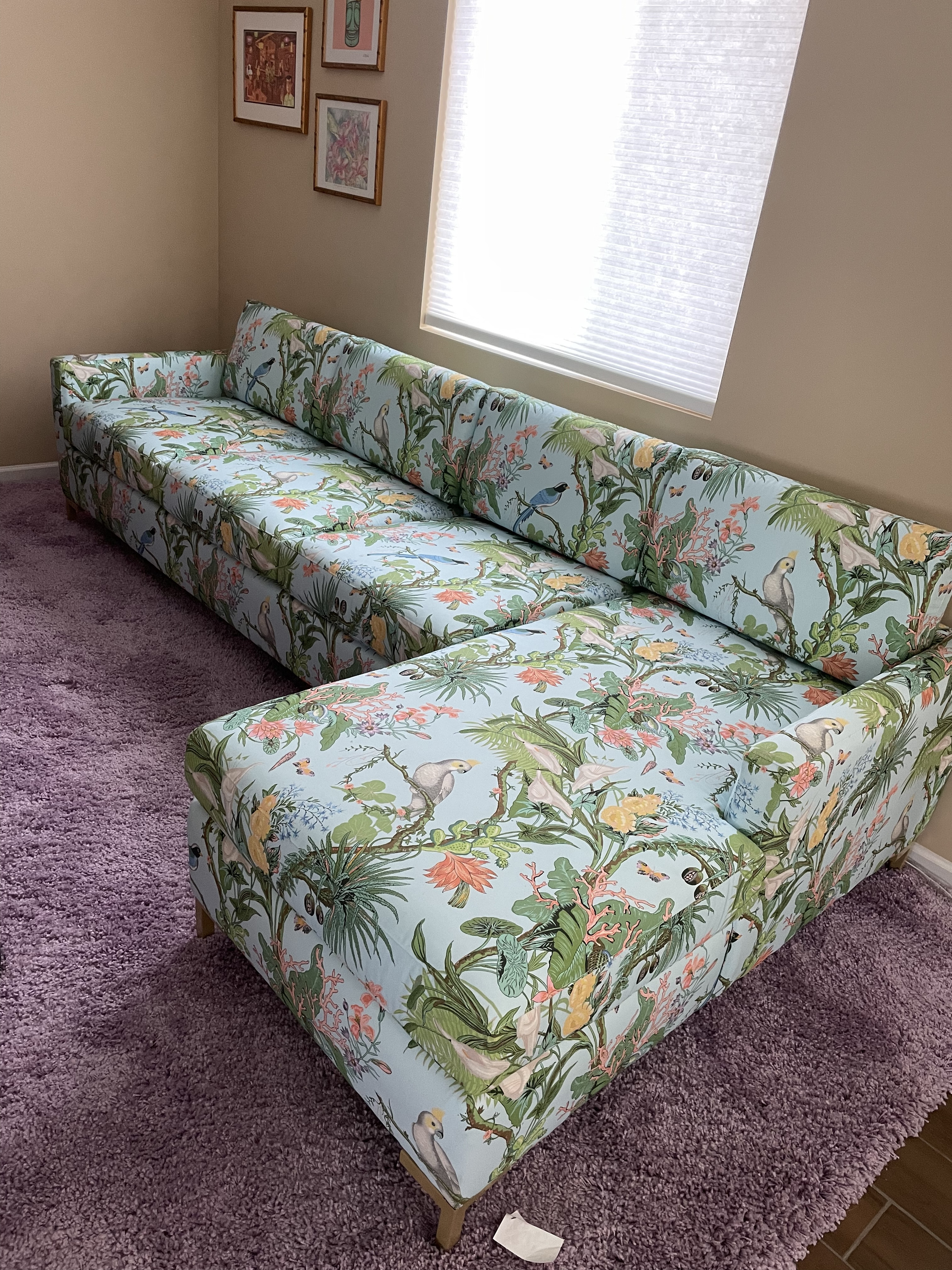 Multi Country Club Toile Upholstered Custom Modern Sectional
