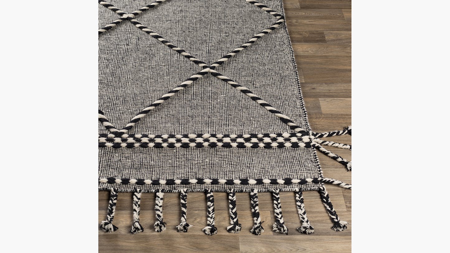 Black Fringe Wool Fringe Wool Rug 2'6" x 8' The Inside Furniture