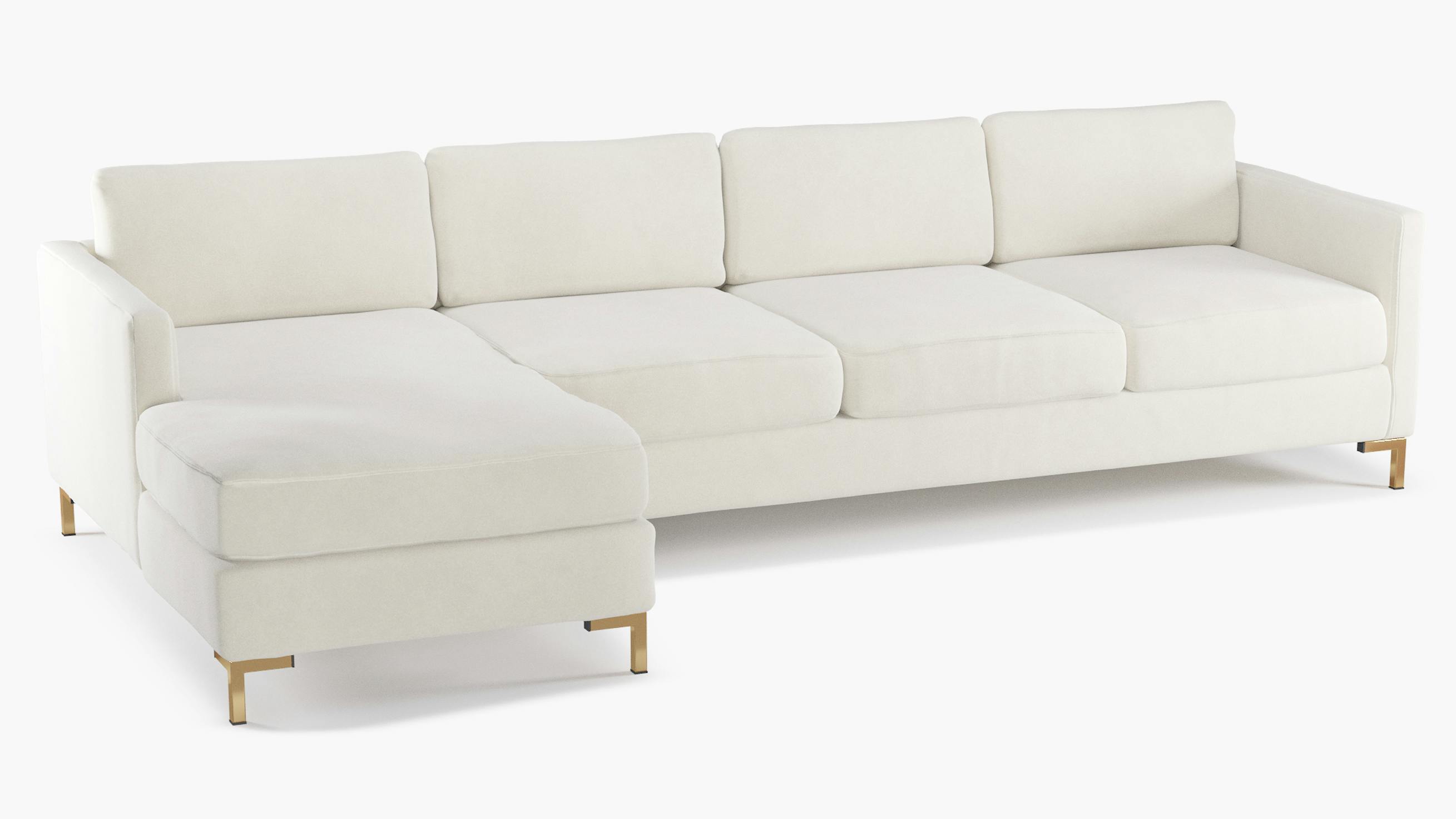 White Velvet Upholstered Custom Modern Sectional Left The Inside