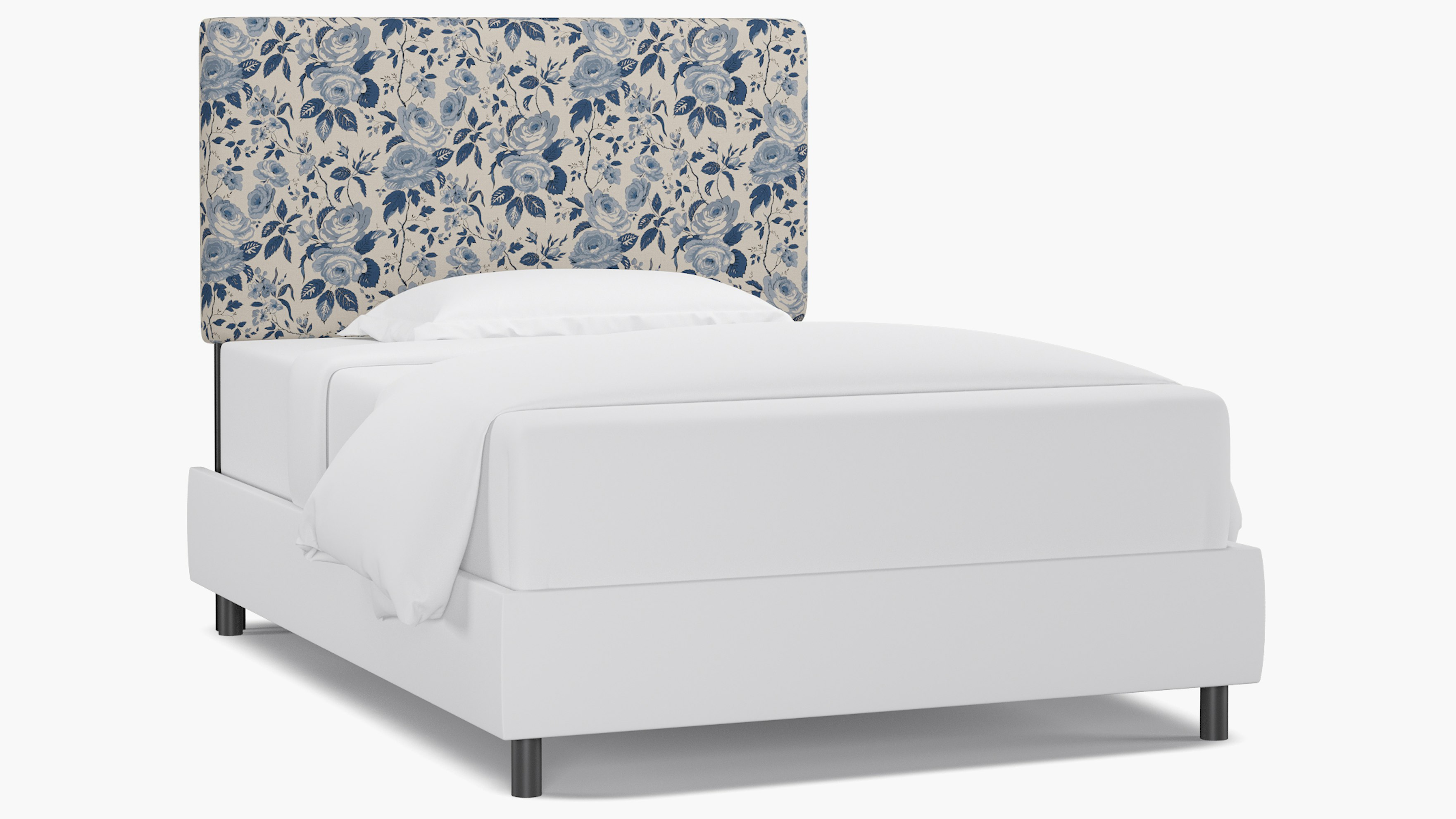 Delft Chintz Upholstered Custom Square Back Headboard Full The