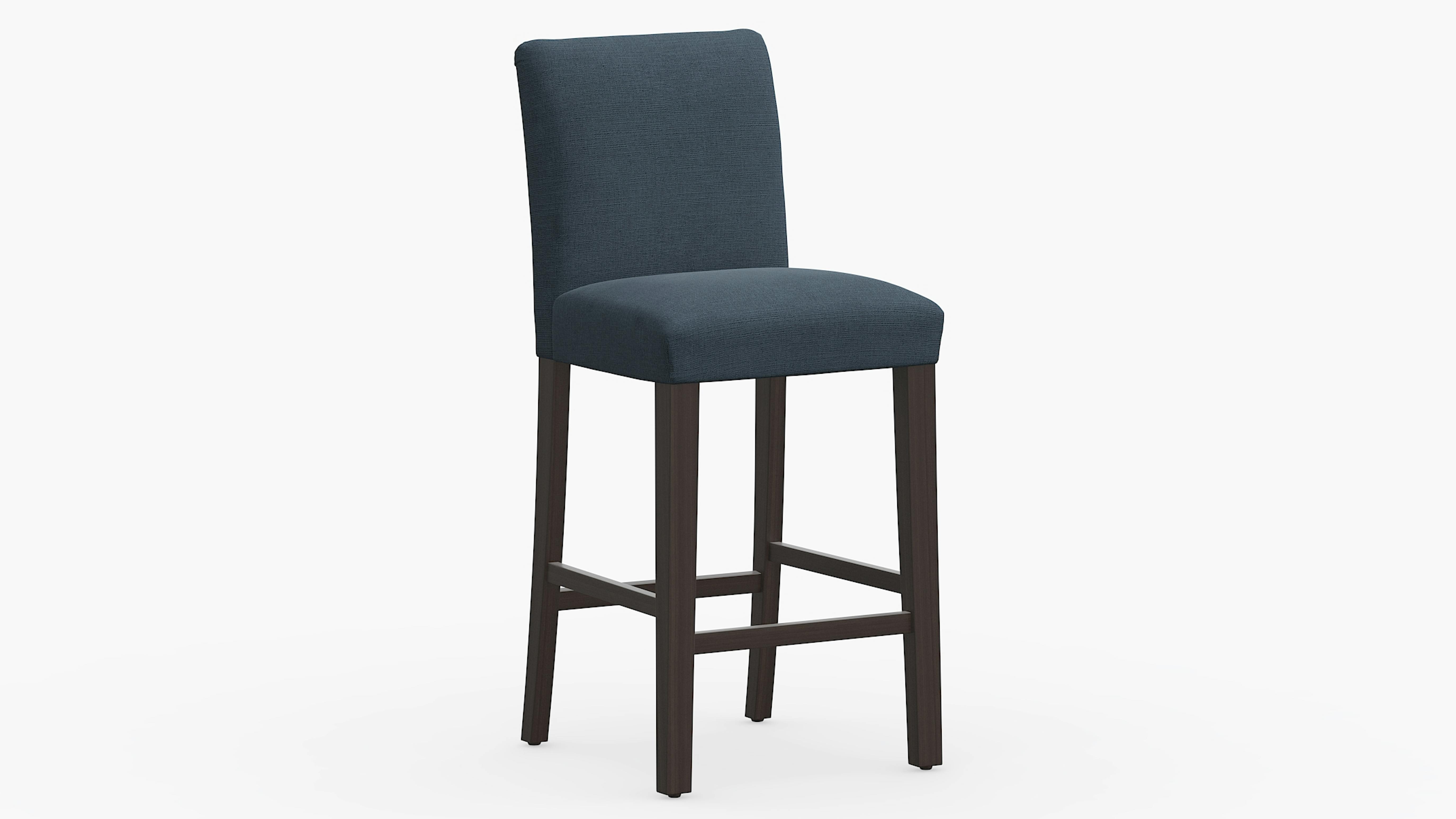 Navy Linen Upholstered Custom Classic Dining Bar Stool Fully
