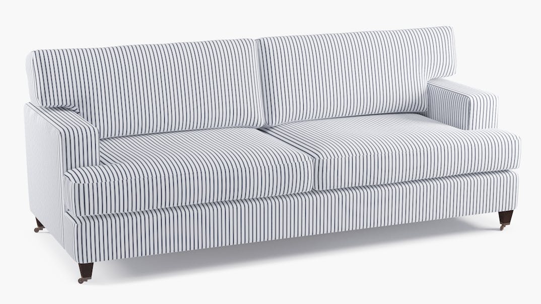 Navy Classic Ticking Stripe Upholstered Custom Classic Sofa The