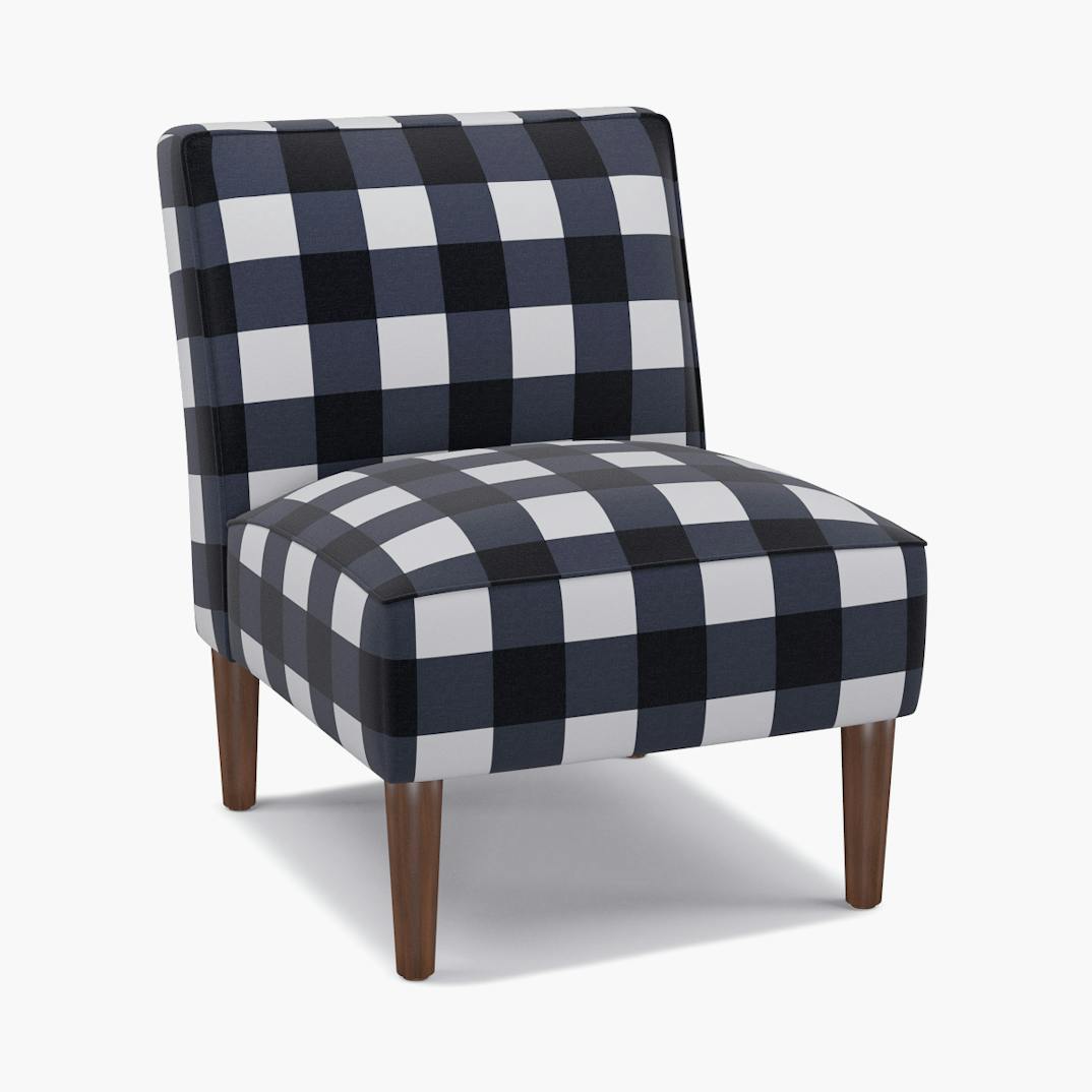 Navy Check Upholstered Custom MidCentury Accent Chair The Inside