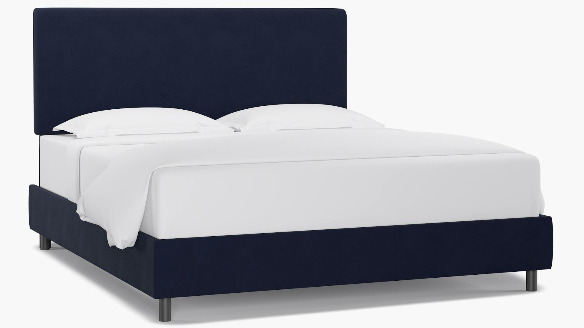 Navy Velvet Upholstered Custom Square Back Bed California King The