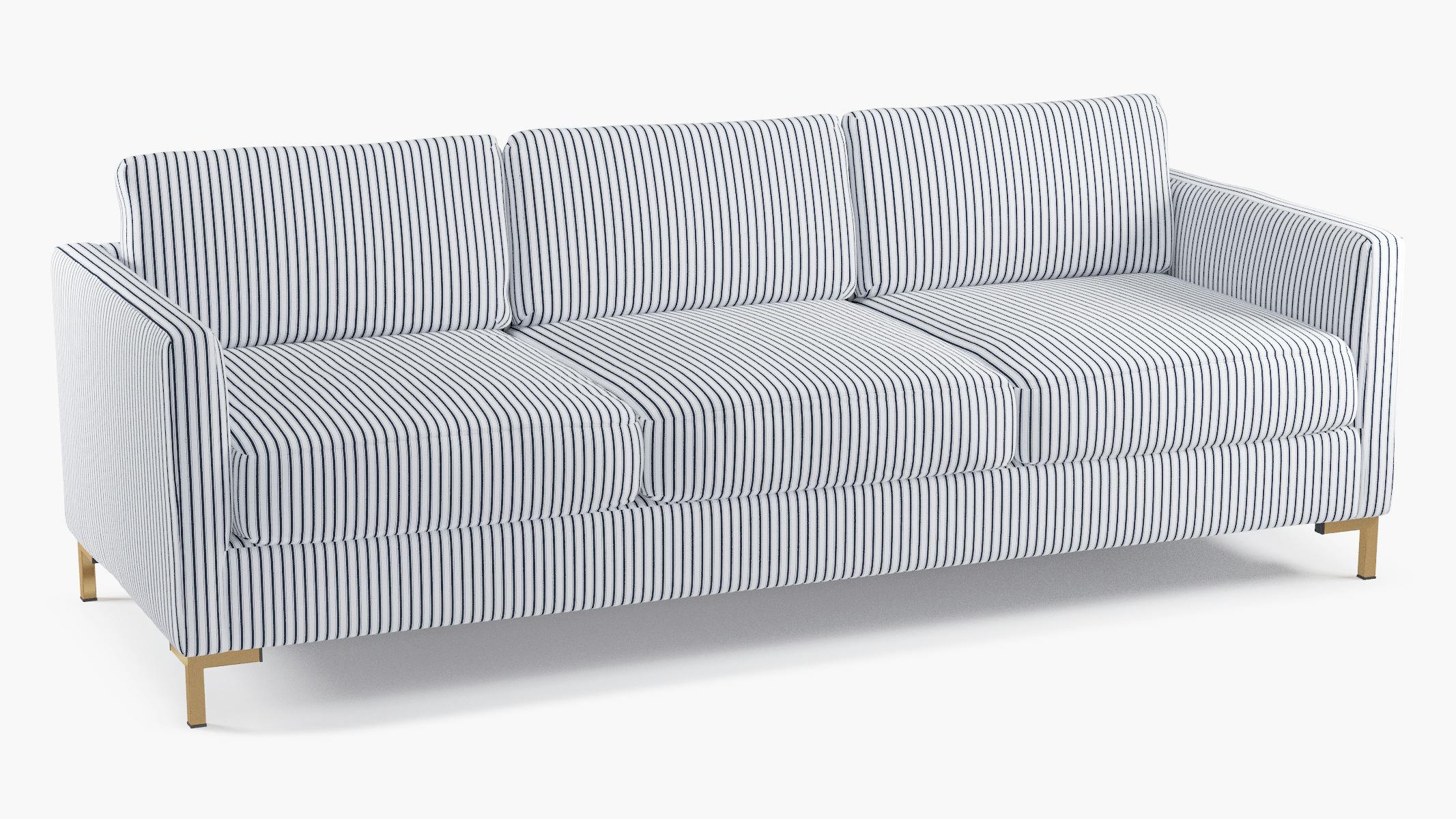 Navy Classic Ticking Stripe Upholstered Custom Classic Sofa