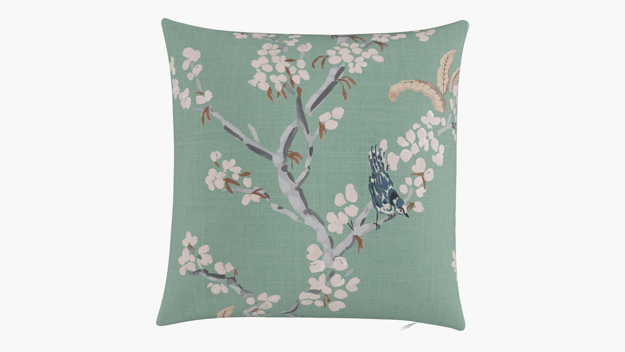 Mint Cherry Blossom Upholstered Custom Throw Pillow 18
