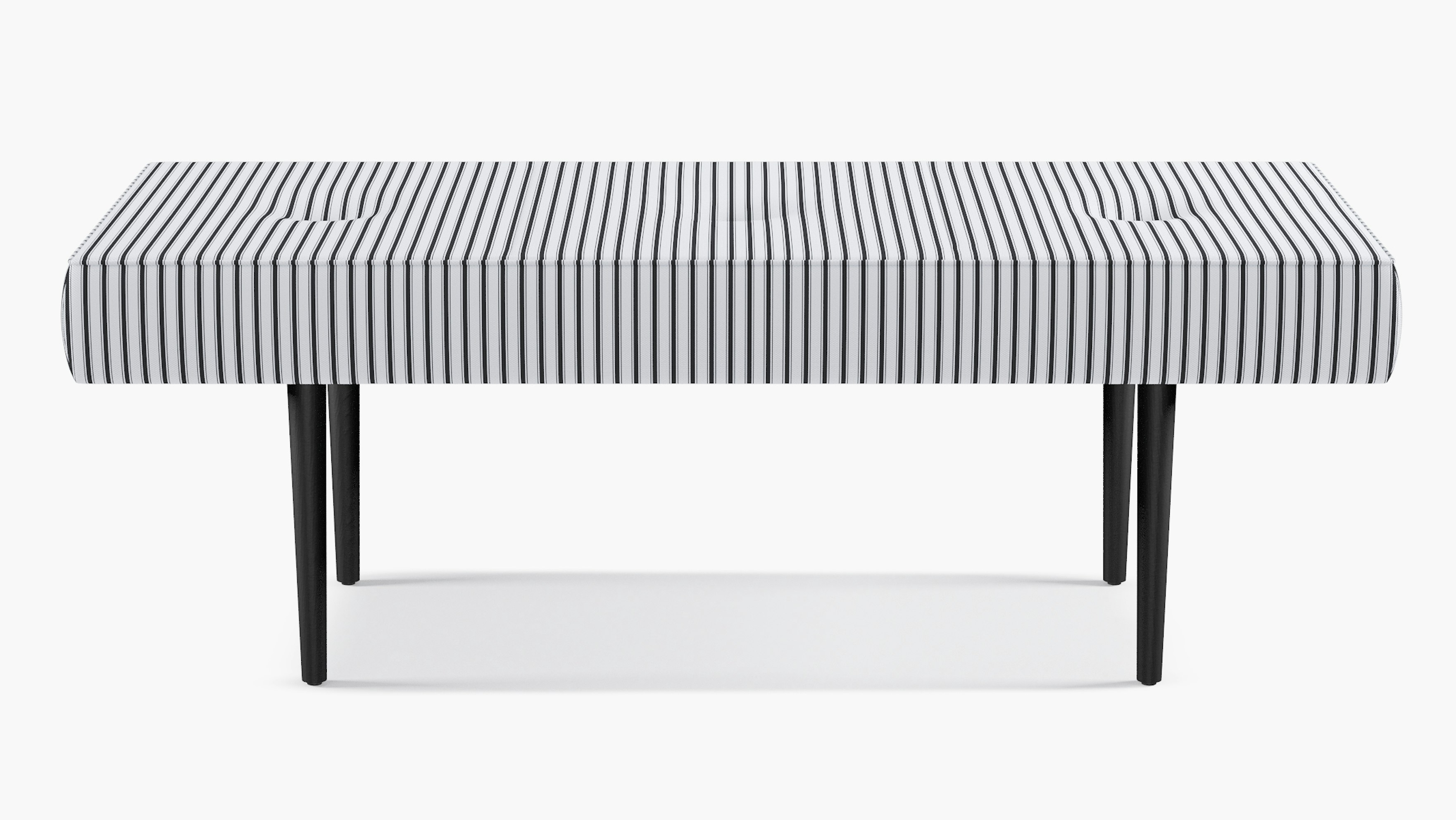 Black Classic Ticking Stripe Upholstered Custom Mid-Century Bench | The Inside Furniture
