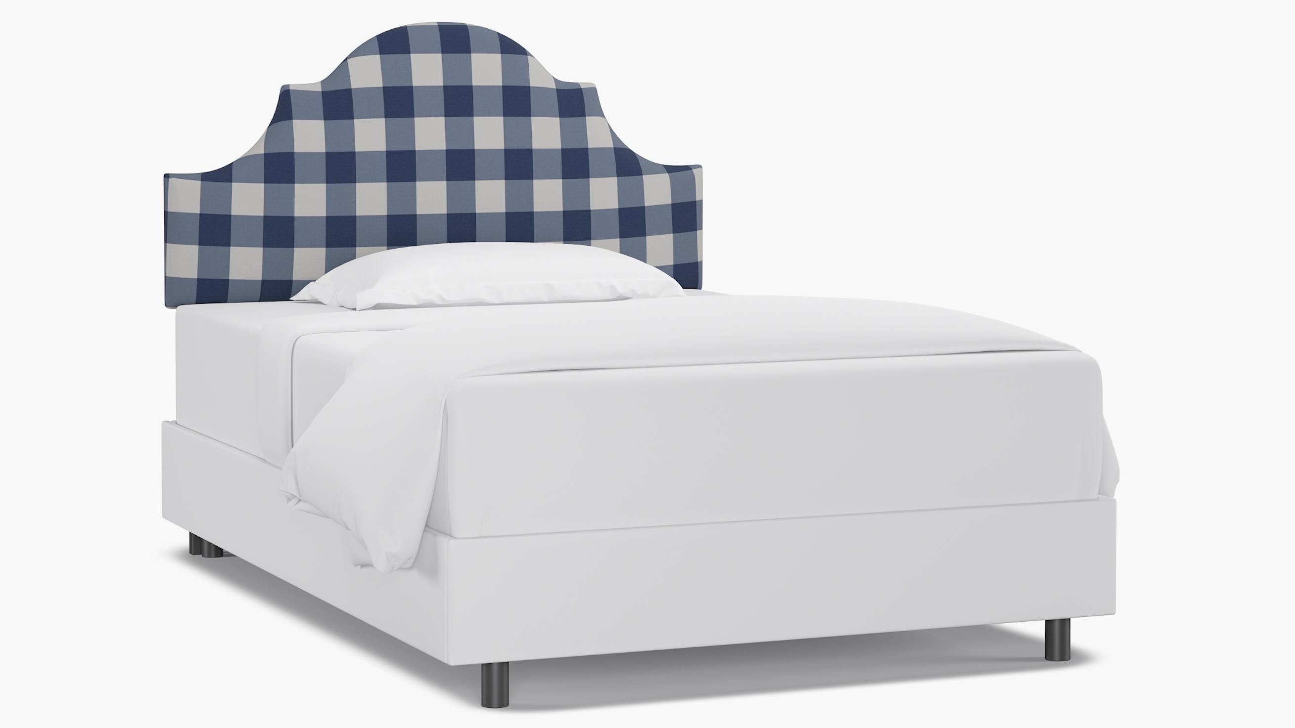 French Blue Check Upholstered Custom Regency Headboard | Full | The