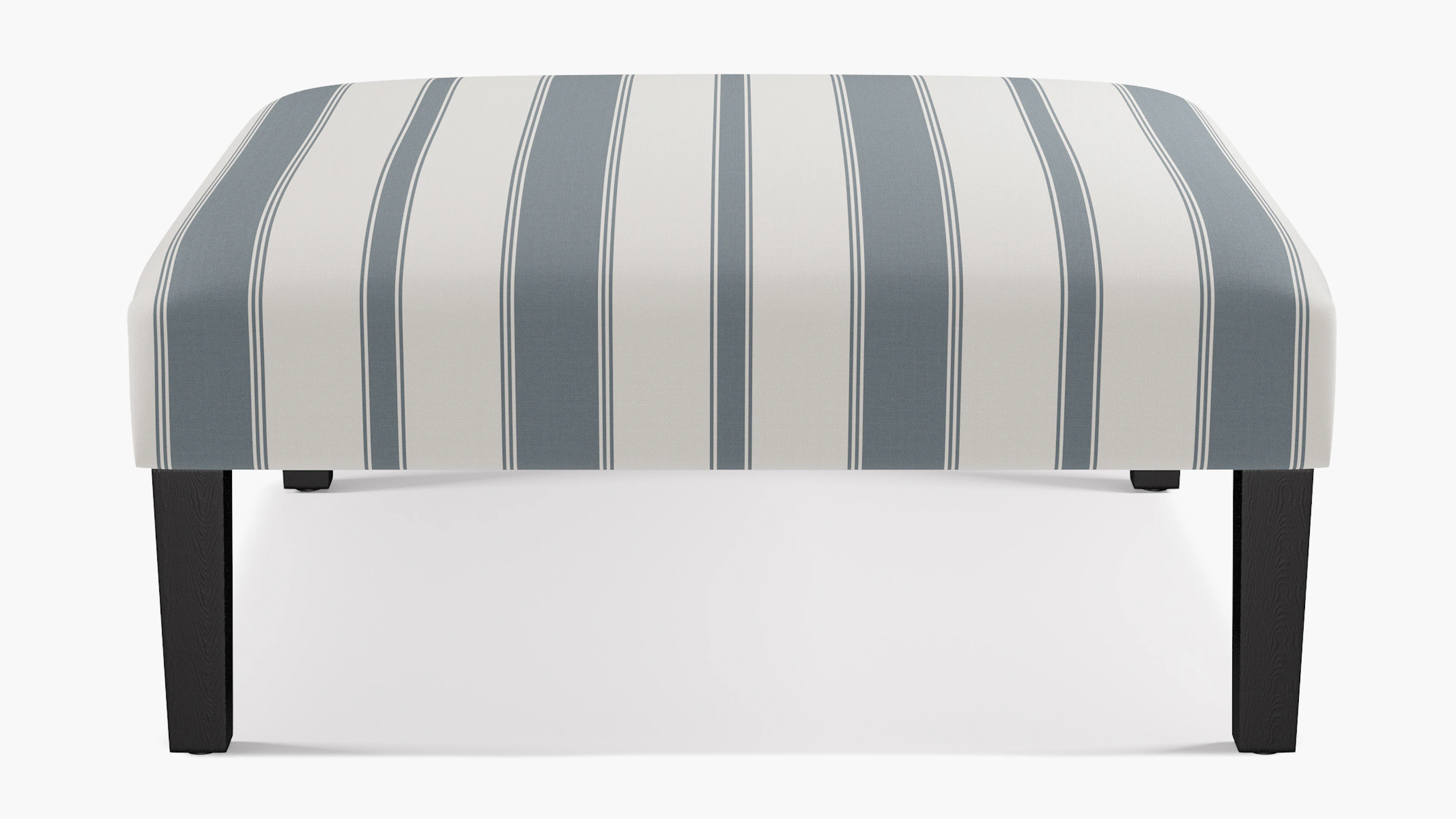 French Blue Clarence Stripe Upholstered Custom Cocktail Ottoman | The ...