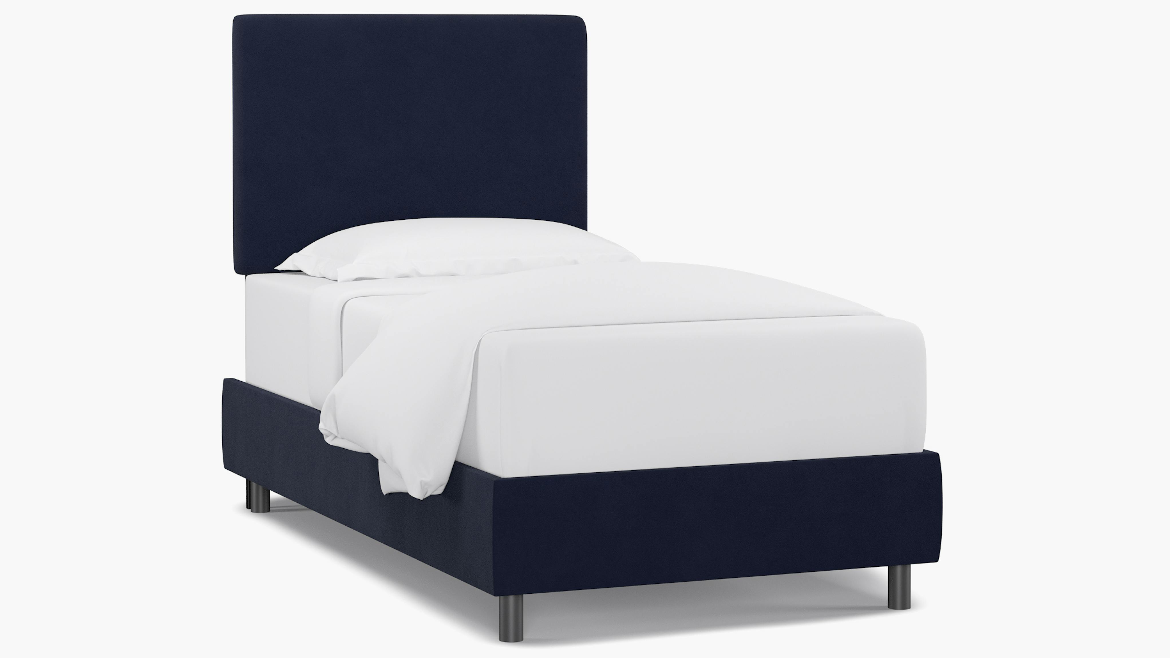 Navy Velvet Upholstered Custom Square Back Bed Twin The Inside
