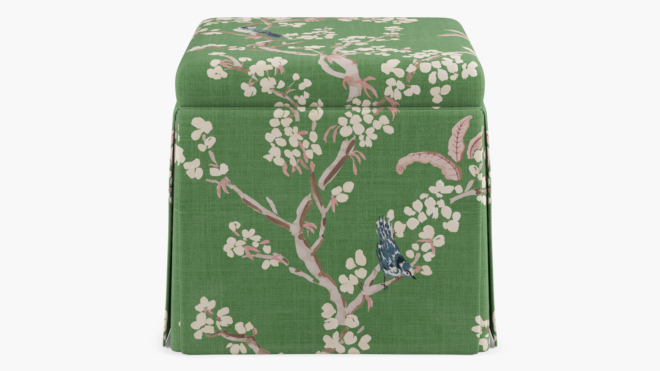 Skirted Storage Ottoman | Jade Cherry Blossom