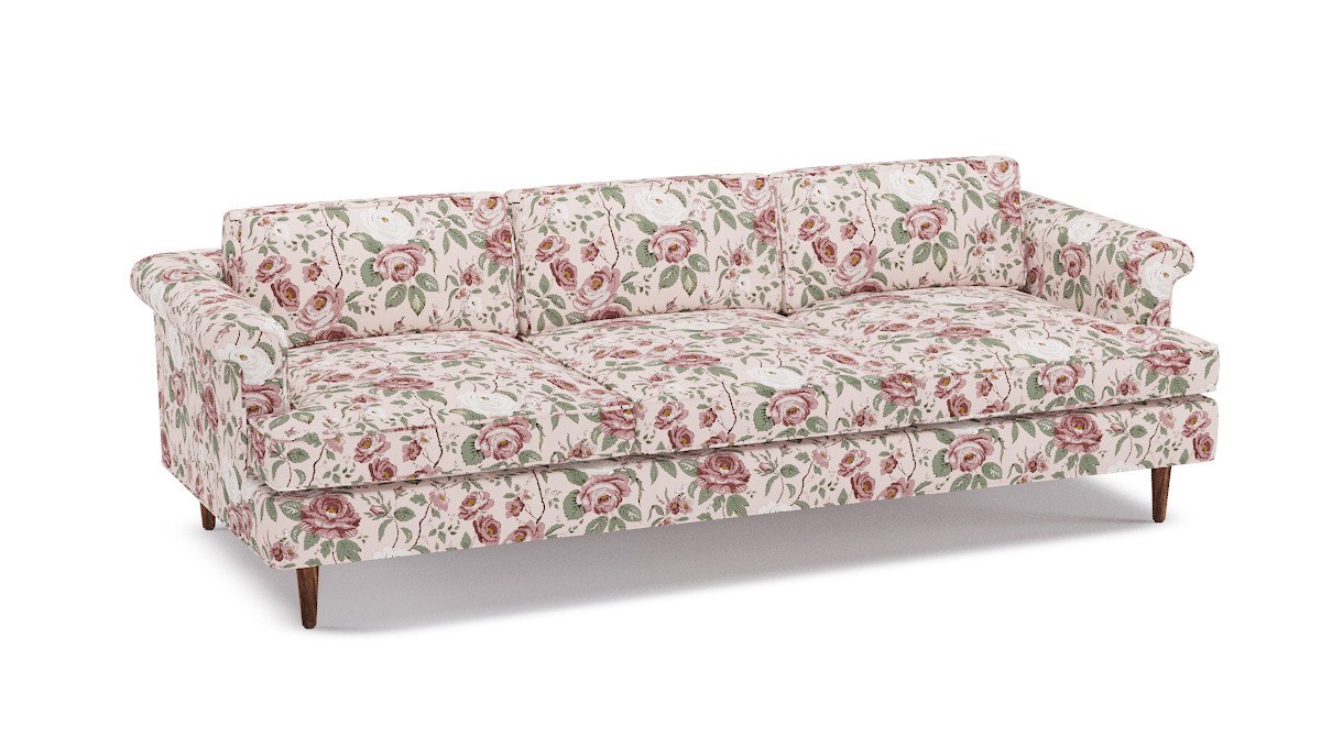 Blush Chintz Mid Century Sofa The Inside Blush Chintz Mid Century Sofa The