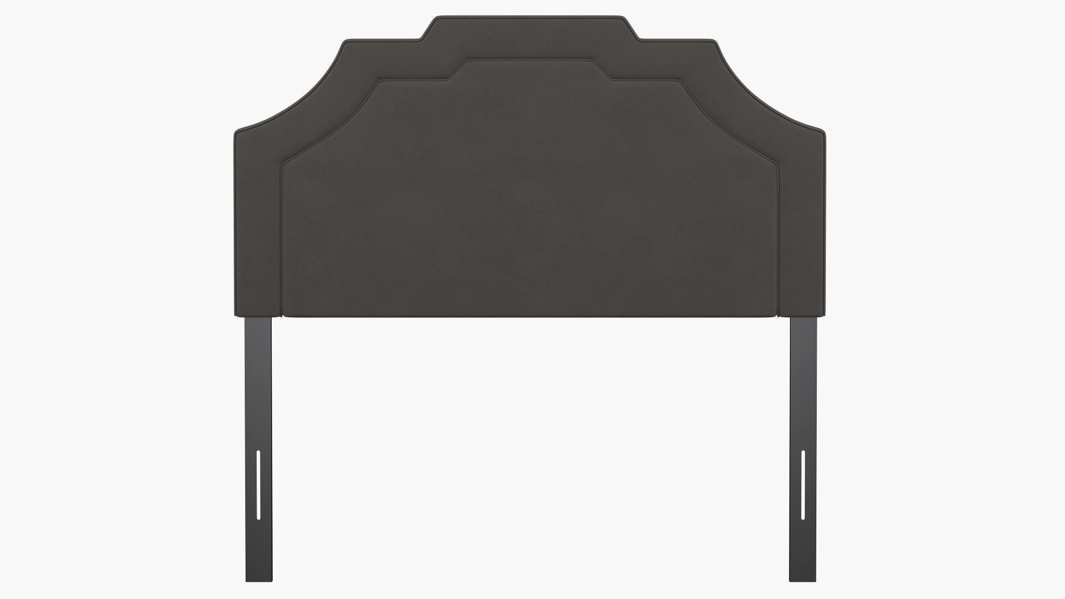 French Grey Velvet Upholstered Custom Art Deco Headboard Full The