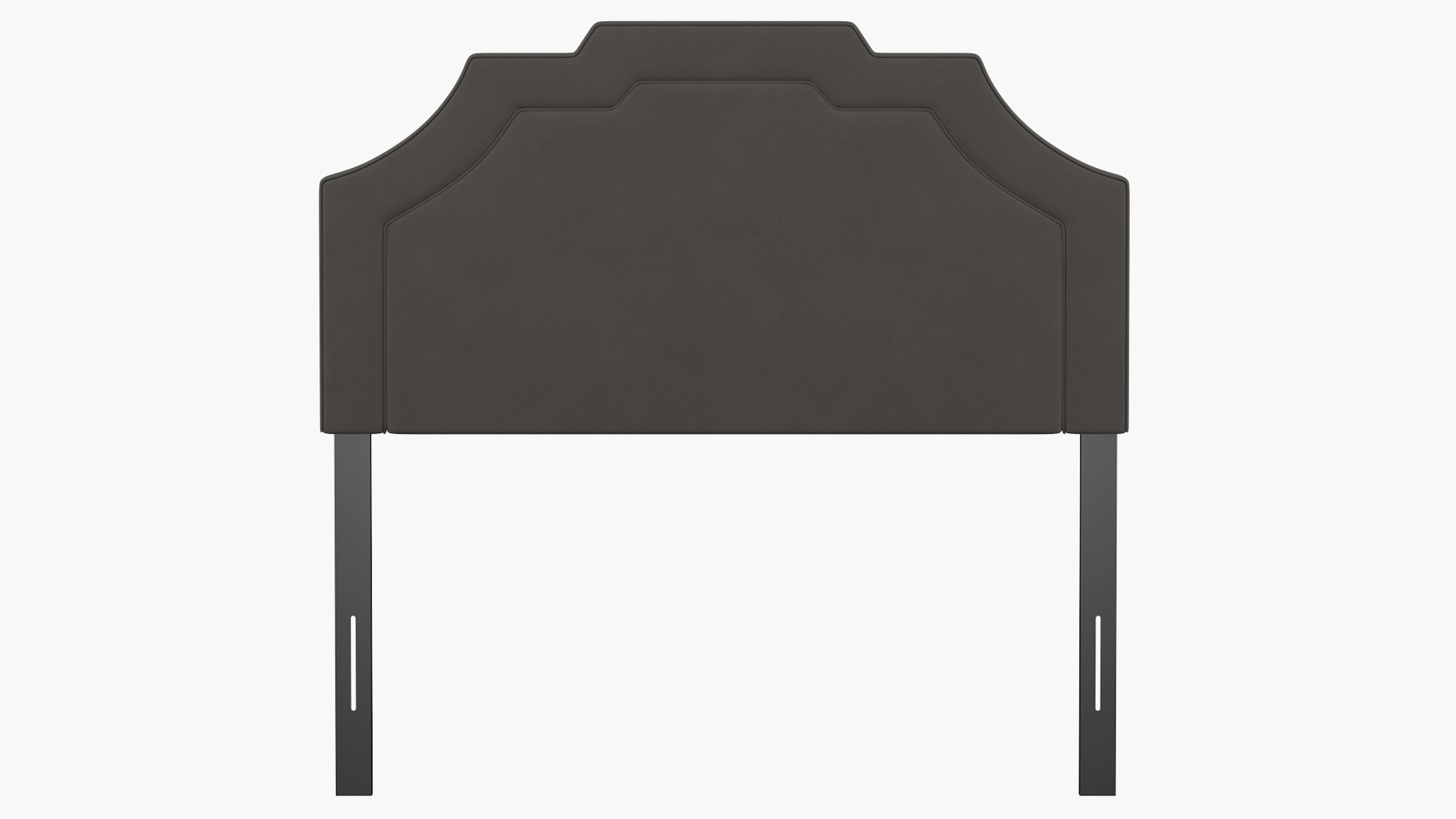 French Grey Velvet Upholstered Custom Art Deco Headboard Full The