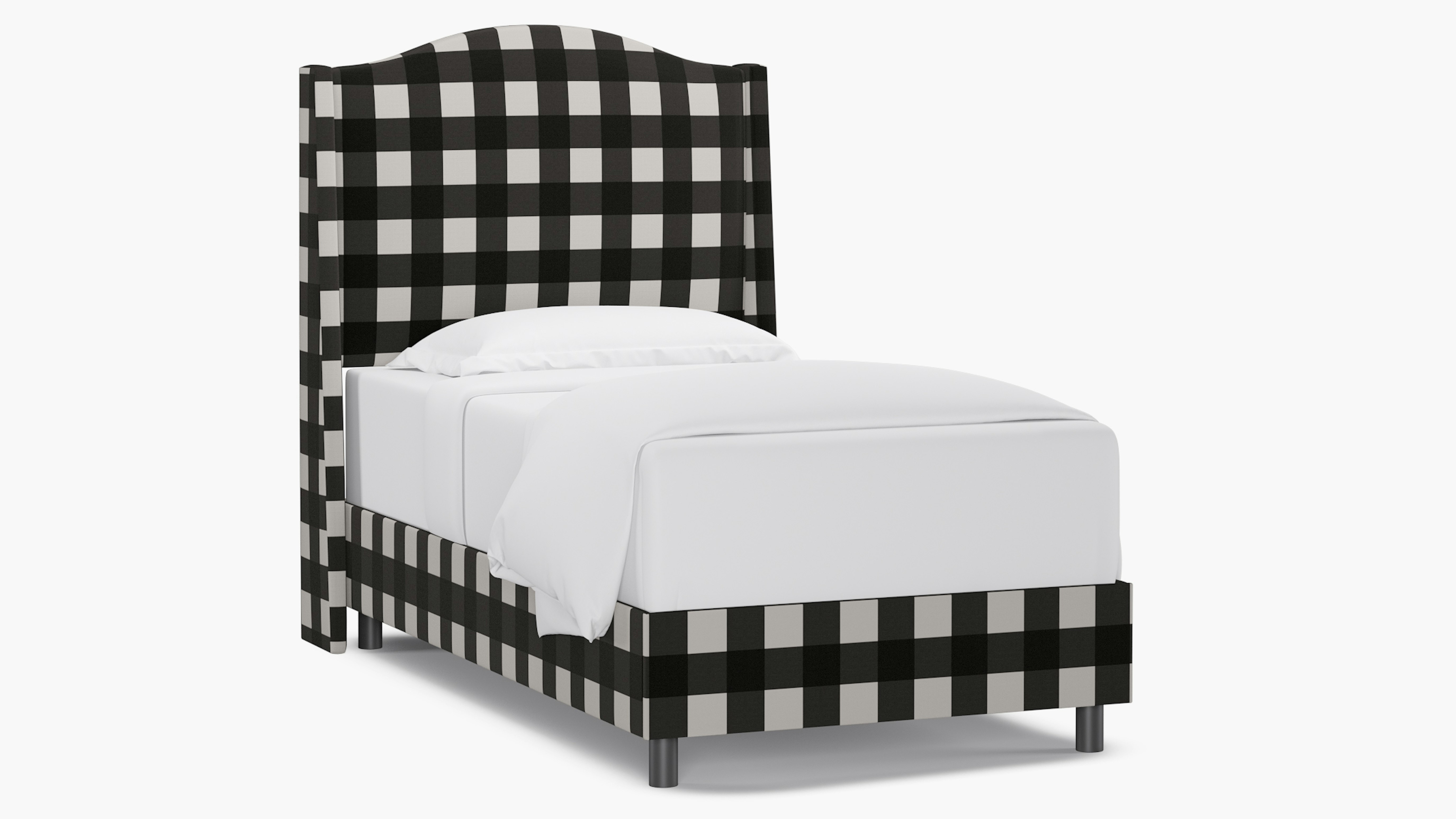 Black Check Upholstered Custom Classic Wingback Bed Twin The Inside