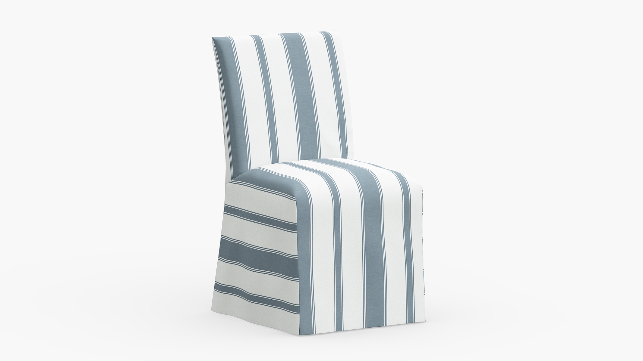 French Blue Clarence Stripe Upholstered Custom Slipcovered Dining