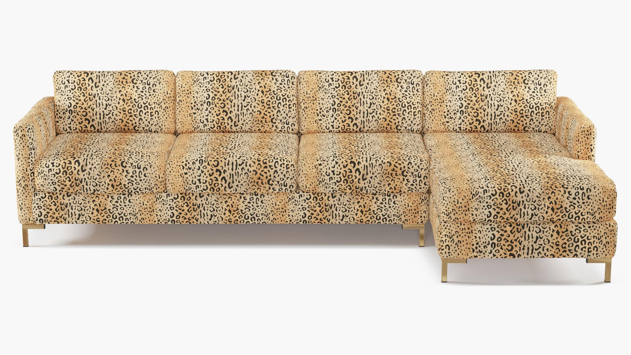 Henna Cheetah Upholstered Custom Modern Sectional, Right