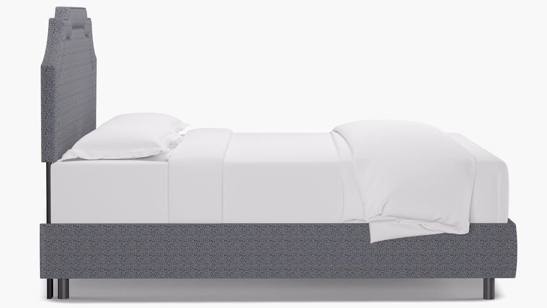 Navy Scattered Dot Upholstered Custom Art Deco Bed | Queen | The Inside