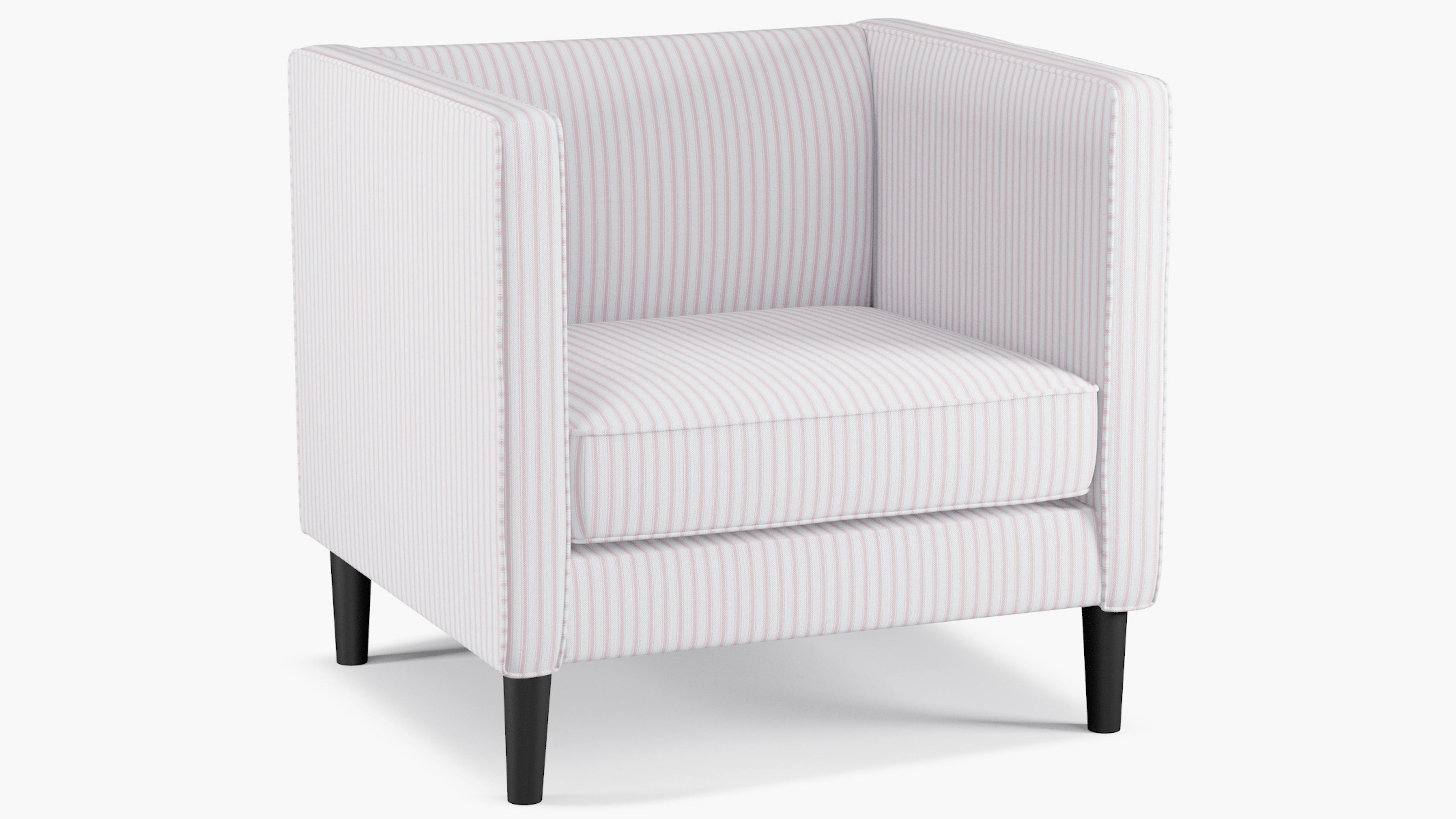 Pink Classic Ticking Stripe Upholstered Custom Tuxedo Chair The