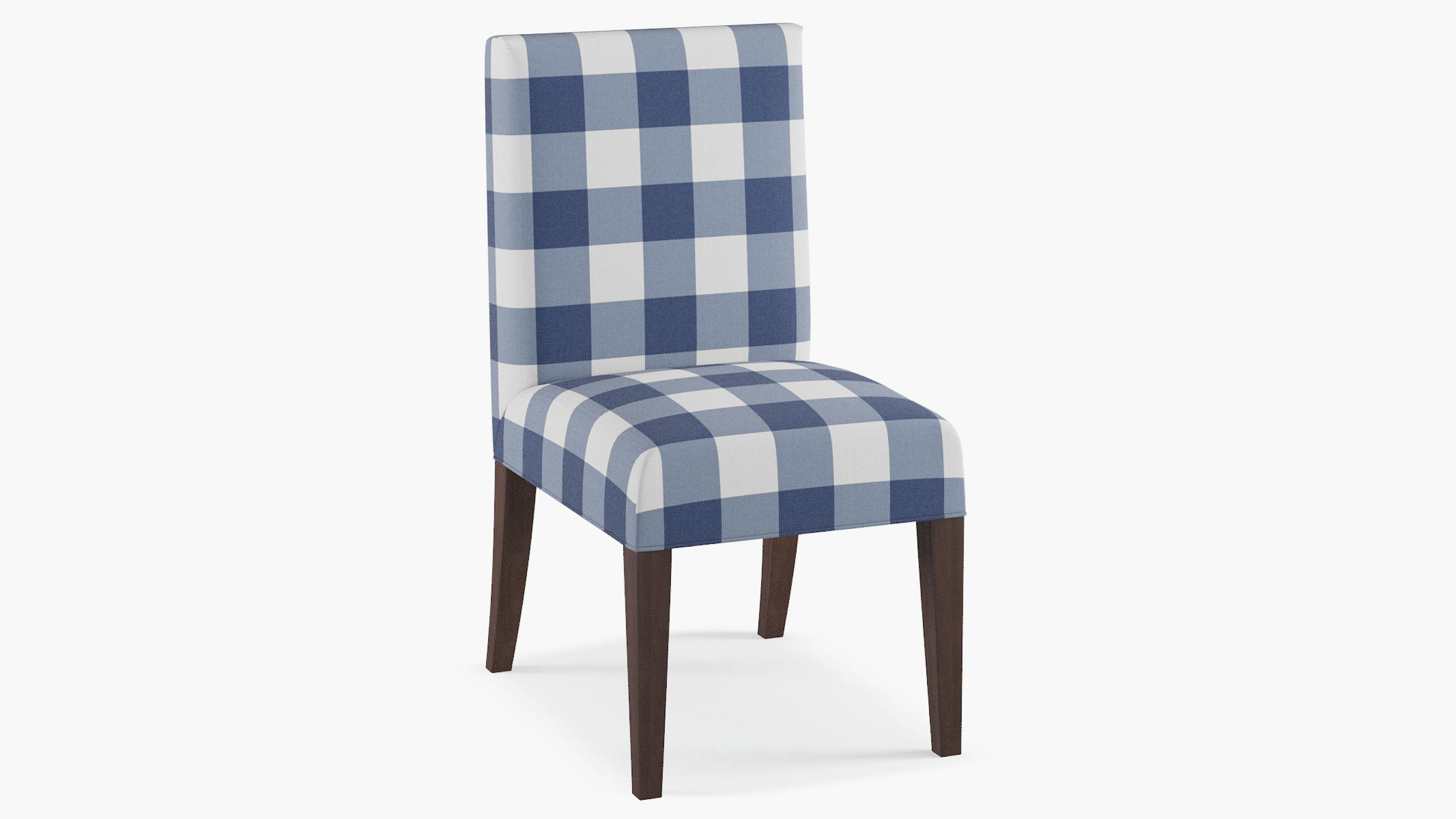 French Blue Check Upholstered Custom Classic Dining Chair The Inside