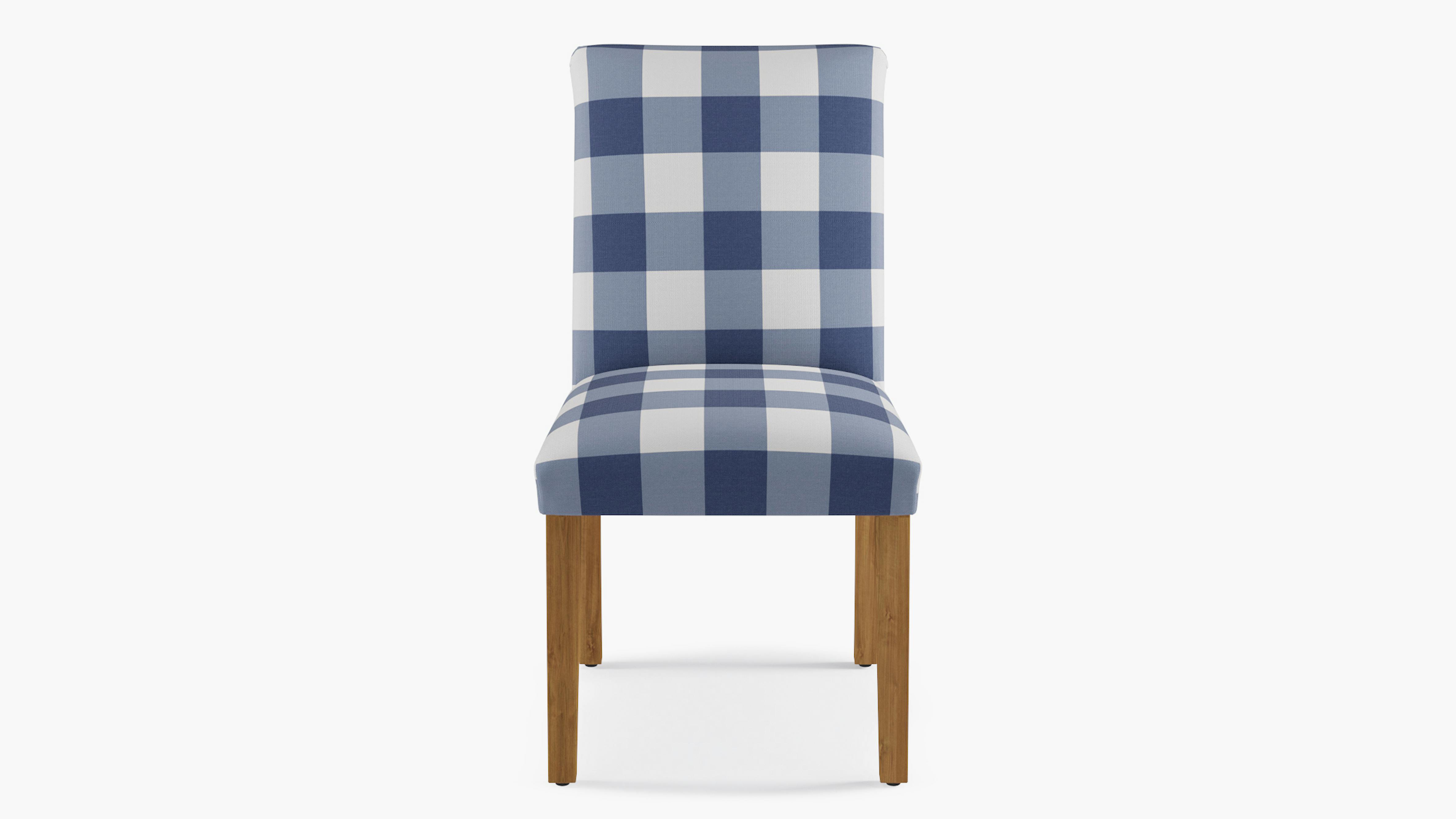 French Blue Check Upholstered Custom Classic Dining Chair Fully