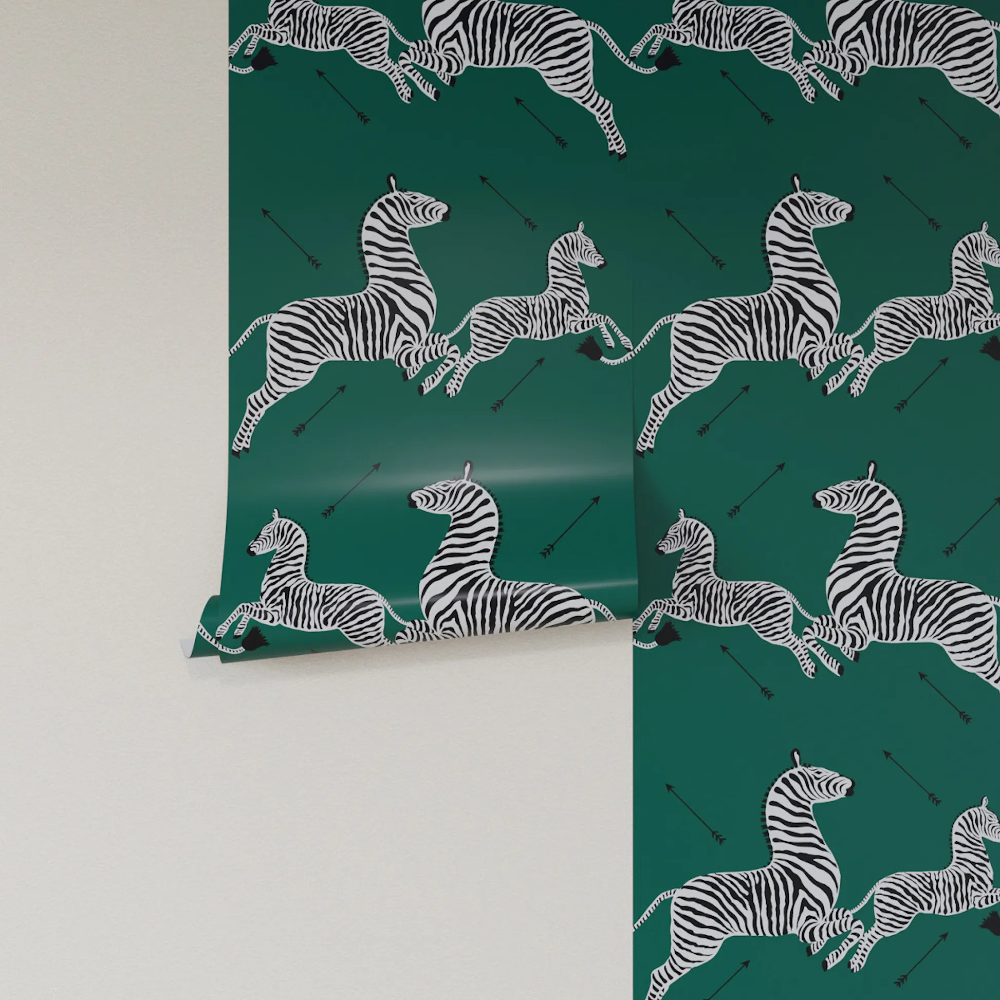 Emerald Zebra Upholstered Custom Peel and Stick Wallpaper Roll | The
