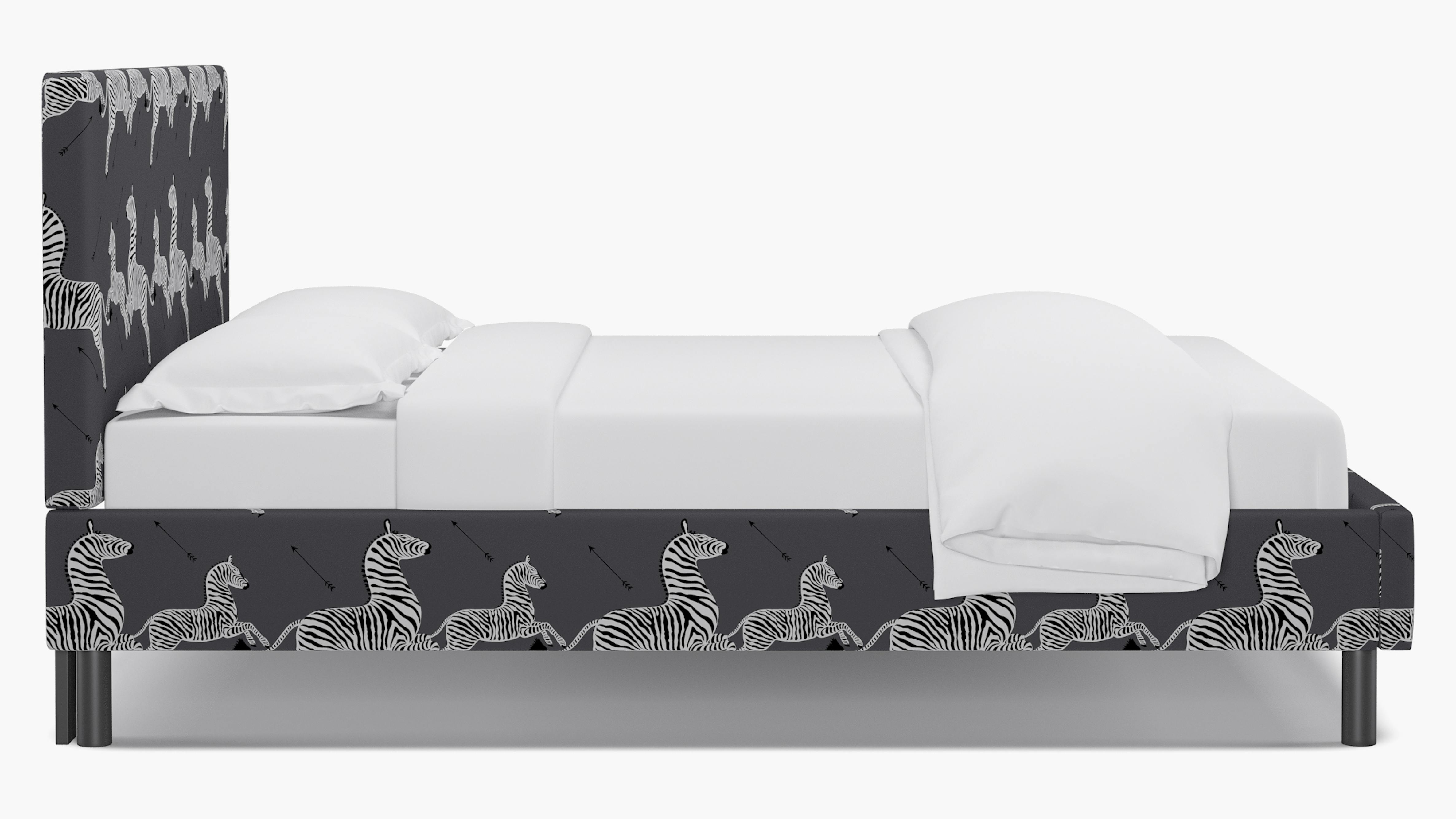 Slate Zebra Upholstered Custom Tailored Platform Bed Queen The