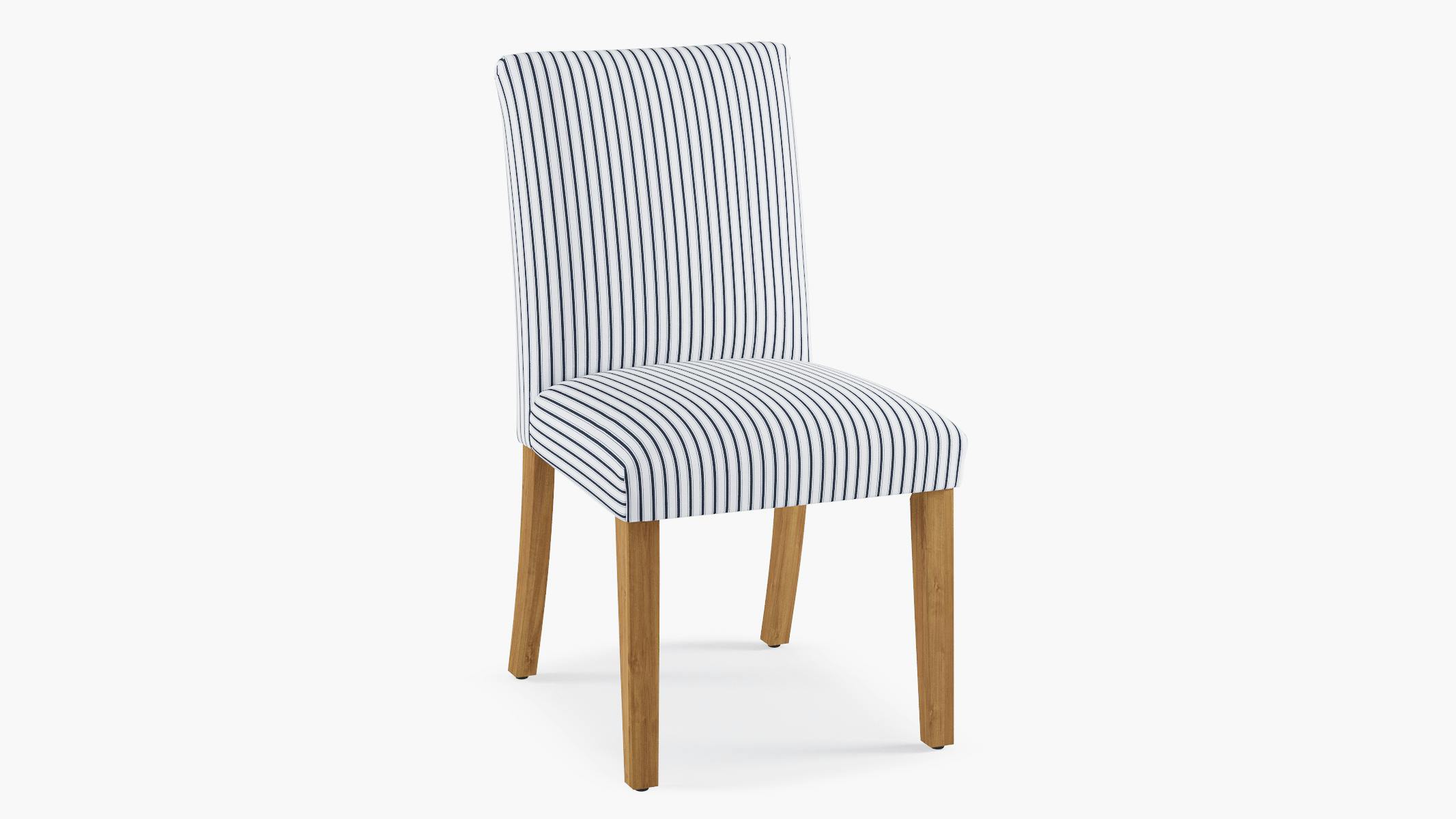Navy Classic Ticking Stripe Upholstered Custom Classic Dining