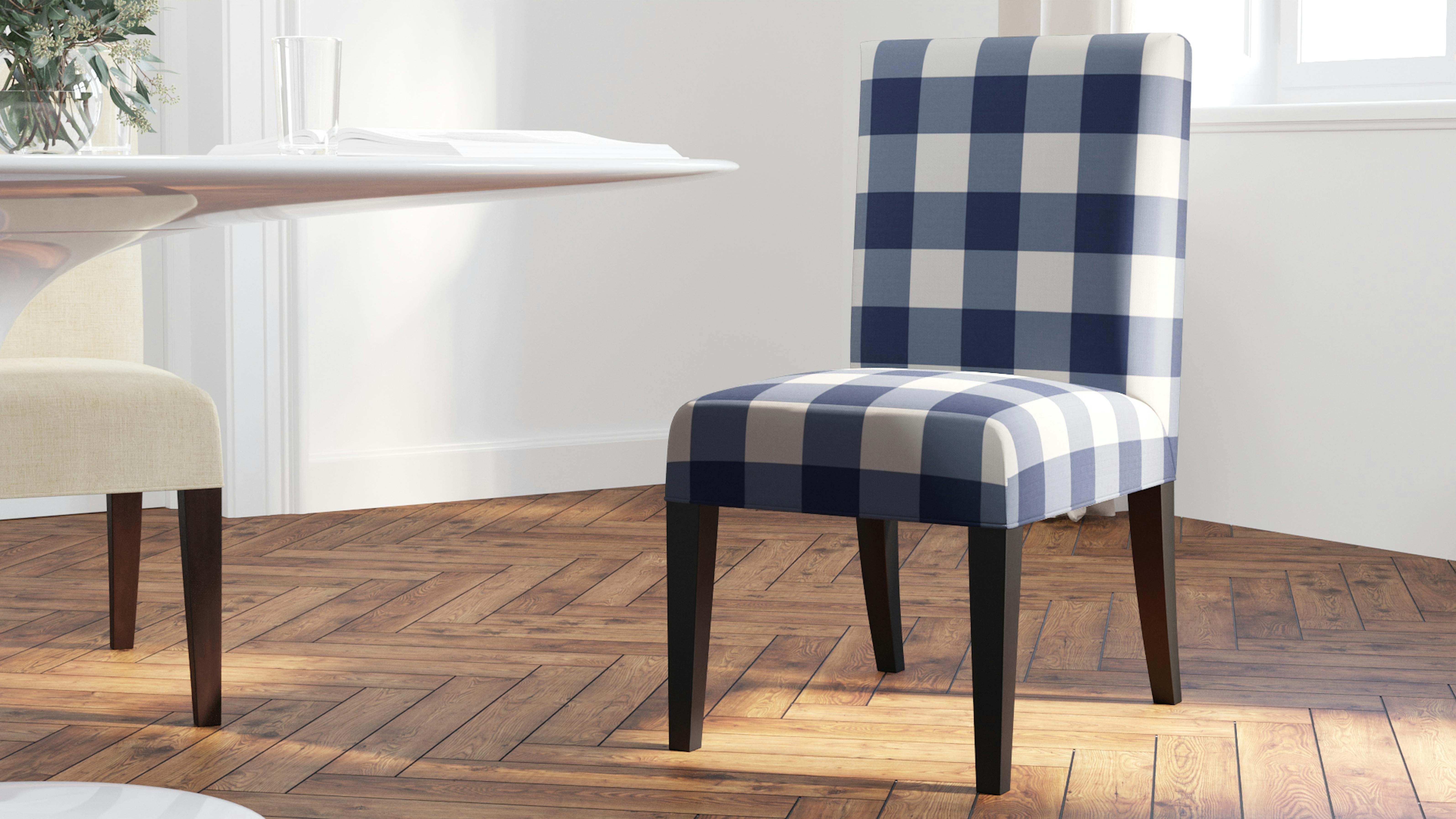French Blue Check Upholstered Custom Classic Dining Chair The Inside
