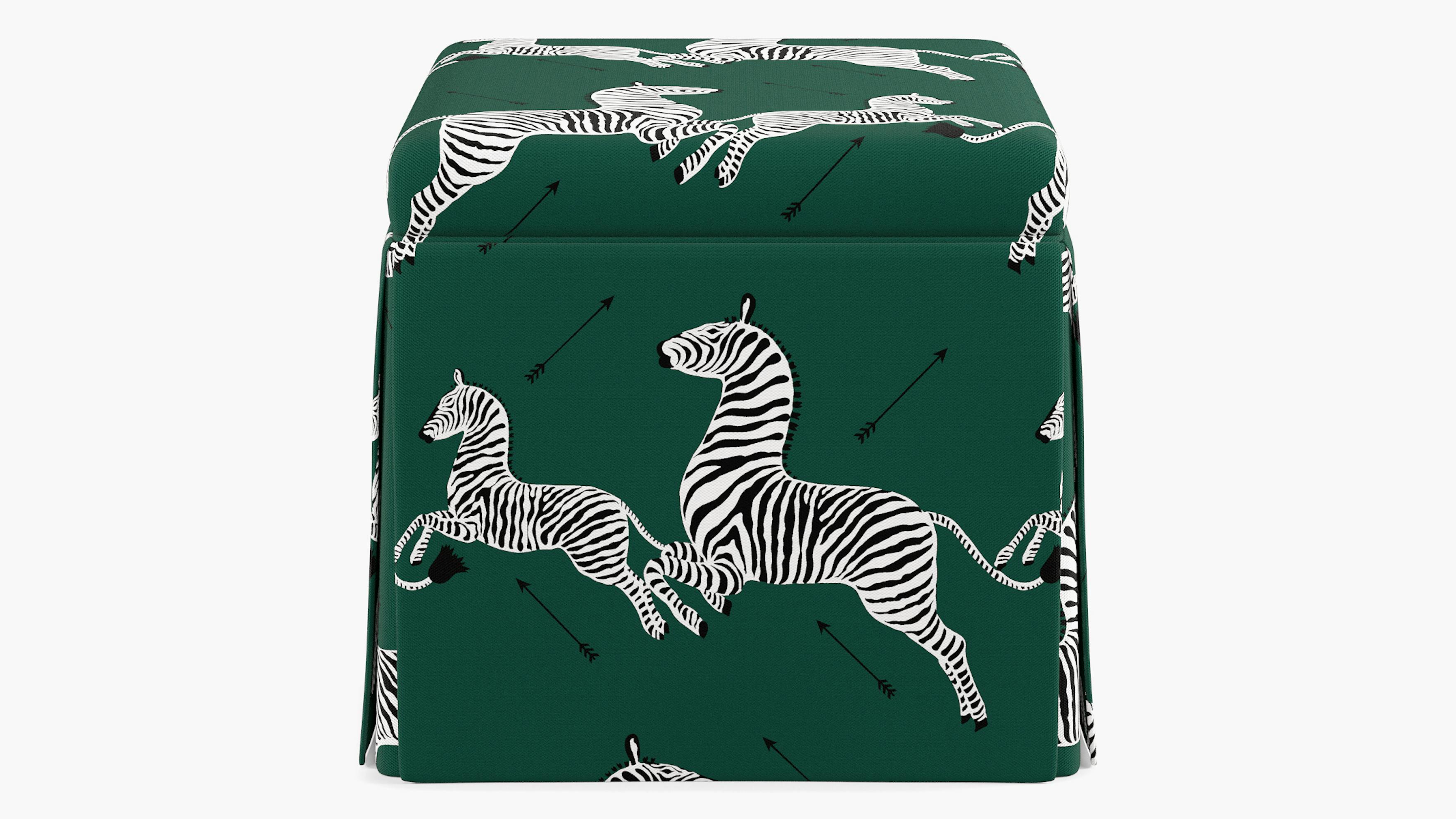 Emerald Zebra Upholstered Custom Skirted Storage Ottoman The Inside