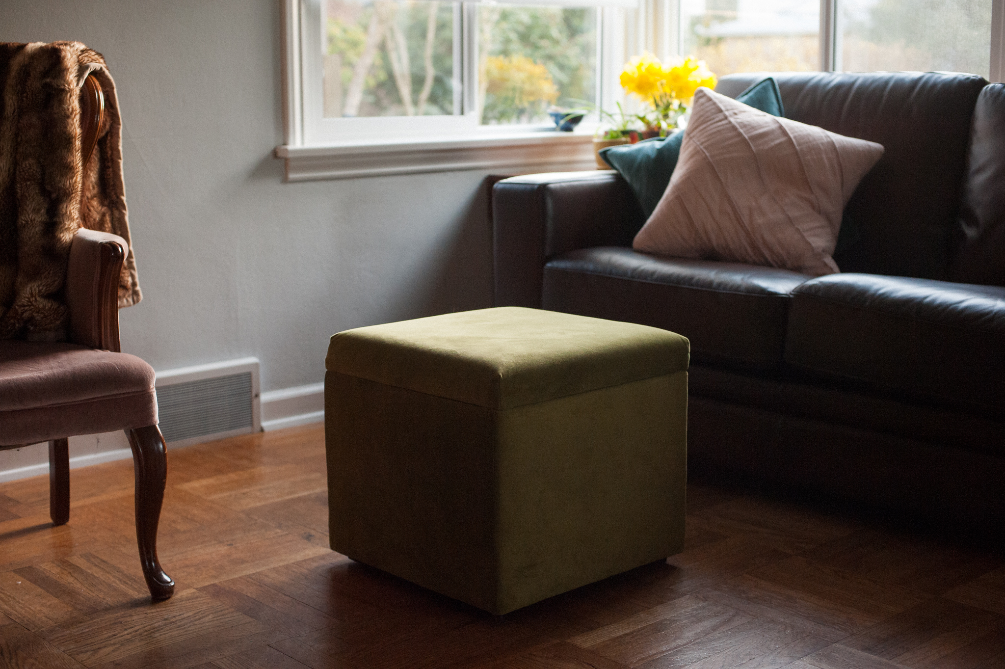 Navy Velvet Upholstered Custom Cube Storage Ottoman The Inside Furniture
