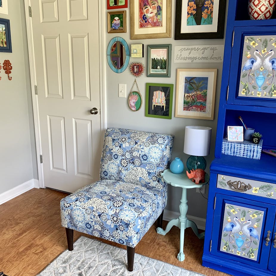 Navy Scattered Dot Upholstered Custom Slipper Chair The Inside Furniture